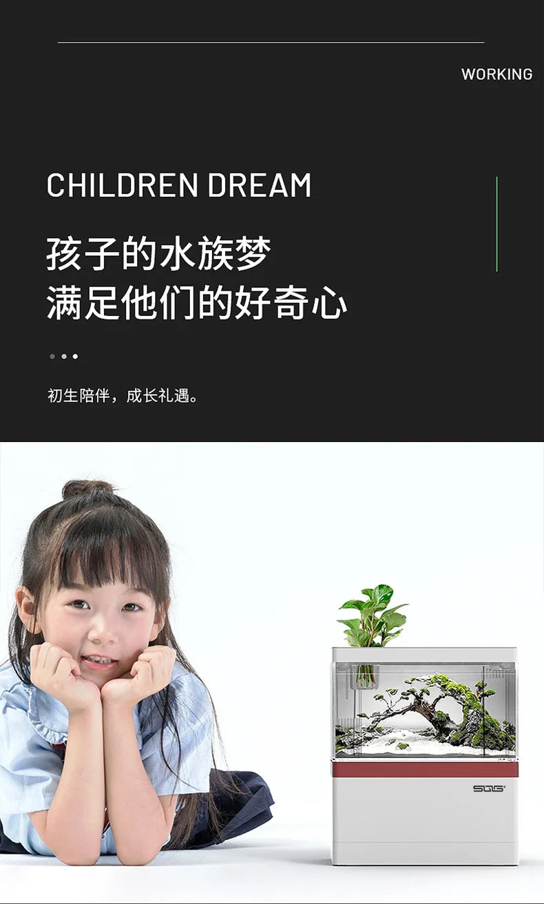 2026 mini fish tank Self circulating fish tank with charging filter desktop living room household water free ecological aquarium