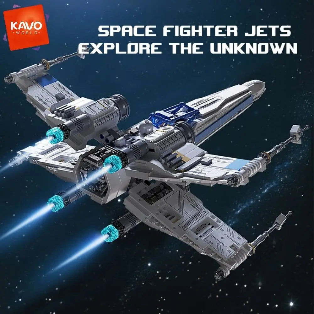 KAVOWORLD 1271pcs X-Wing Space Fighter Building Blocks Set with LED Light Up Mechanical Linkage Transformable Starship Bricks Retractable Landing Gear Display Model Construction Toy Space Vehicle with Pilot Bricks Gift for Ad
