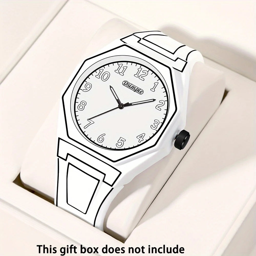 Preppy Style Quartz Wrist Watch - Round Dial, Electronic Drive, Silicone Strap, Unisex