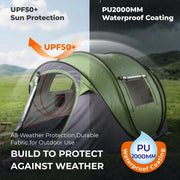 4 Person Pop Up Camping Tent Instant Setup Waterproof Family Tent with Front Awning Automatic Throw Pop Up Tent 280x200x120cm Green Outdoor Tent for Hiking Beach Backpacking 3-4 People