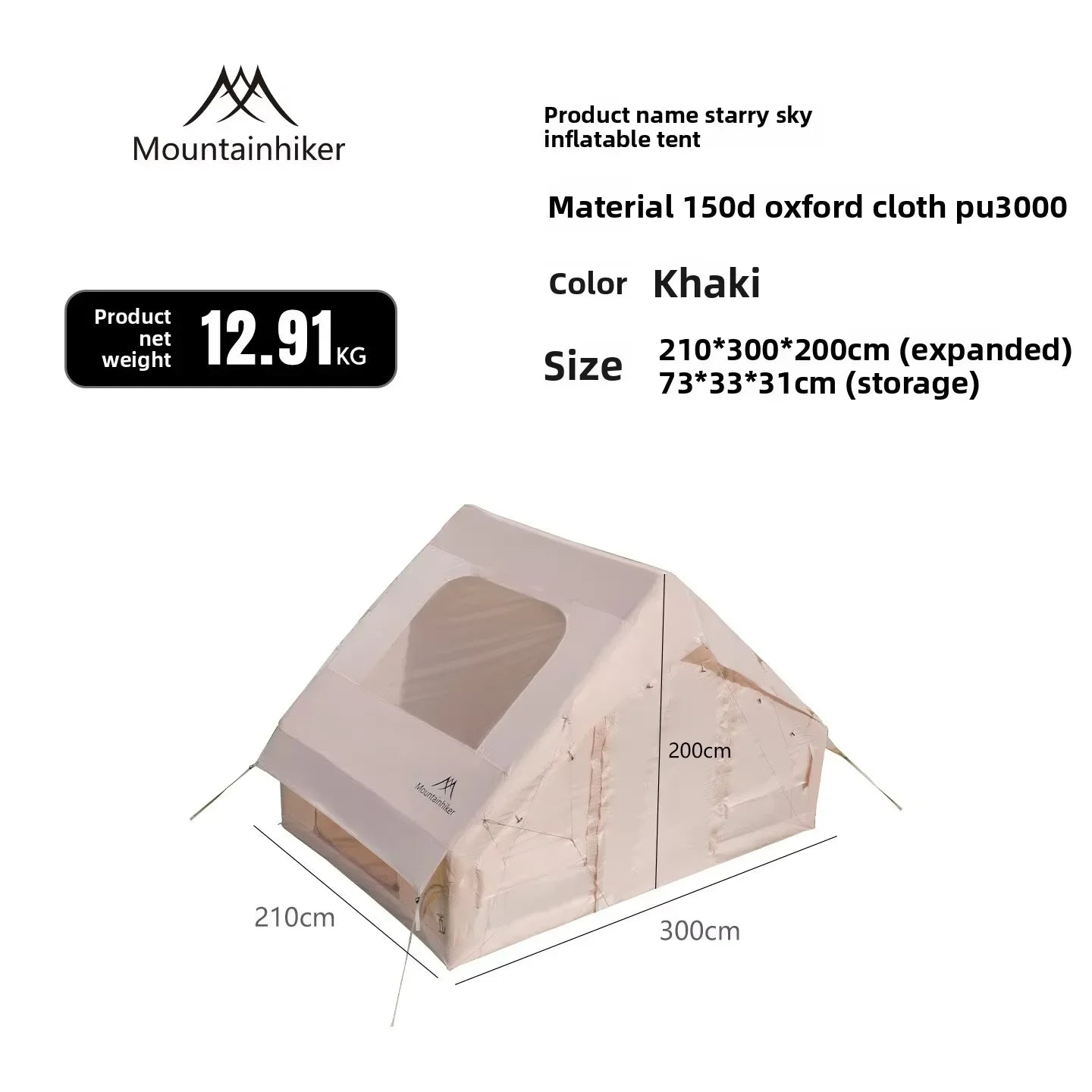 12m² The MOUNTAINHIKER Inflatable Tent, Equipped with Storage Bags and An Air Pump, Is Ideal for Outdoor Hiking Activities Tent