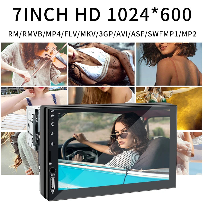 Hippcron 7 Inch Car Radio 1 Din MP5 Multimedia Player Touch Screen FM ISO Power Aux Input Bluetooth USB Mirror Link Universal