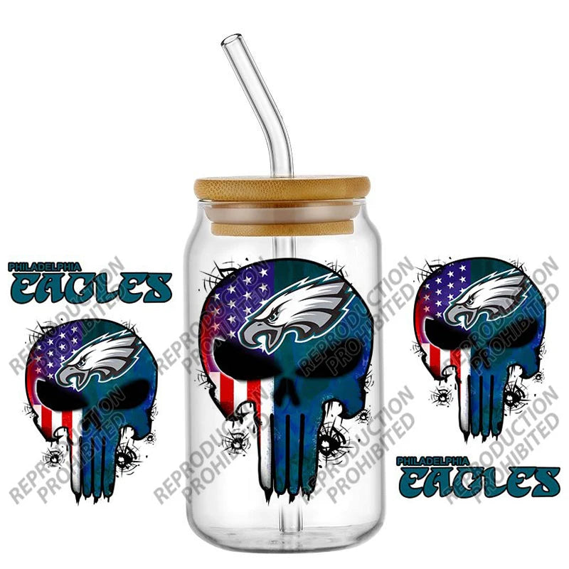 High Quality ‌3D Skull Sports Team Decal UV DTF Cup Wrap for 16oz Libbey Glasses Can DIY Mug Transfer Stickers
