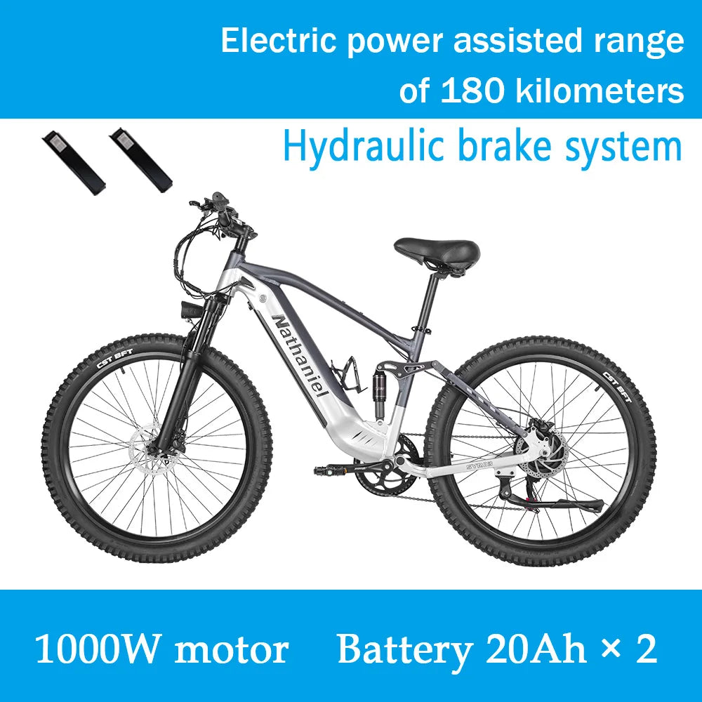 Nathaniel SYR03 Electric Bike 27.5' 1000W Adult Electric Assisted Bike 48V 20Ah Large Capacity Detachable Lithium Batteries Ebik