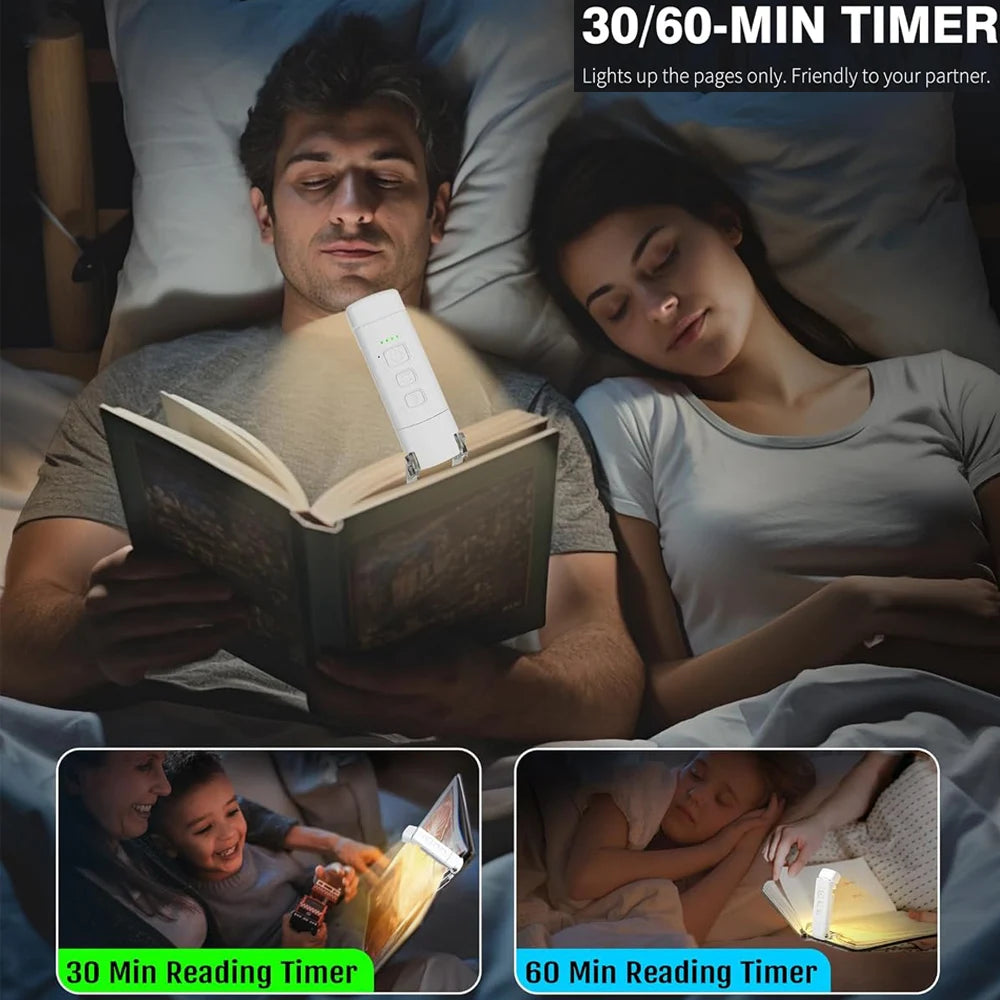 Enjoy late-night reading with this rechargeable book light—features 3 color modes and 5 brightness levels for the perfect cozy glow in bed!