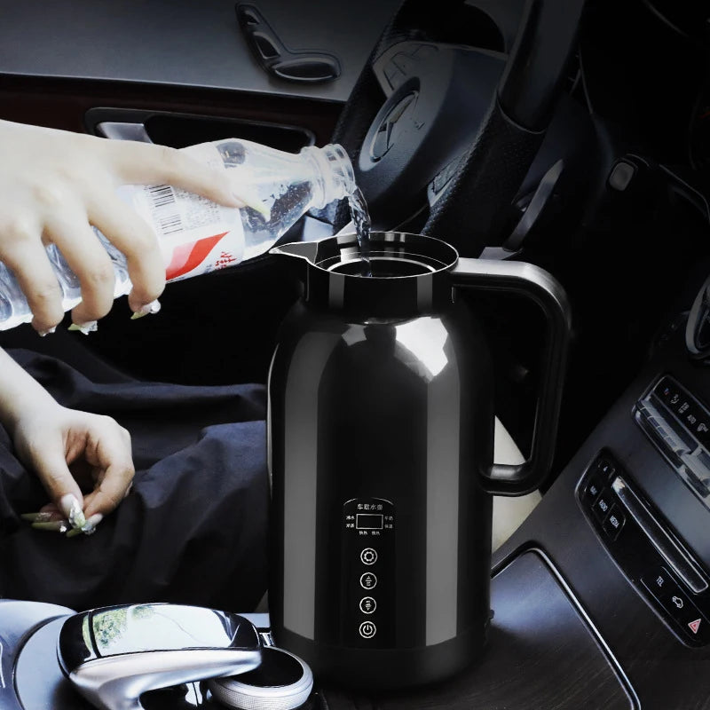 Portable Car Hot Kettle 1200ML Water Heater Travel Auto 12V/24V for Tea Coffee 304 Stainless Steel Large Capacity for Vehicle