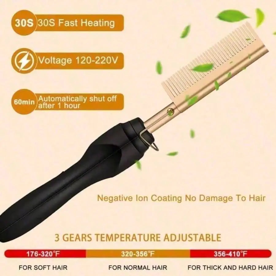 Electric Hair Straightening Brush — 2-in-1 Styling Comb (Straightening & Curling) — Suitable for Wet, Dry, and Synthetic Hair
