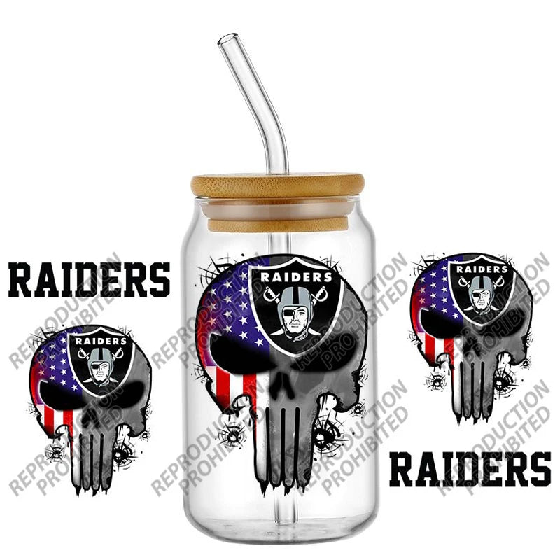 High Quality ‌3D Skull Sports Team Decal UV DTF Cup Wrap for 16oz Libbey Glasses Can DIY Mug Transfer Stickers