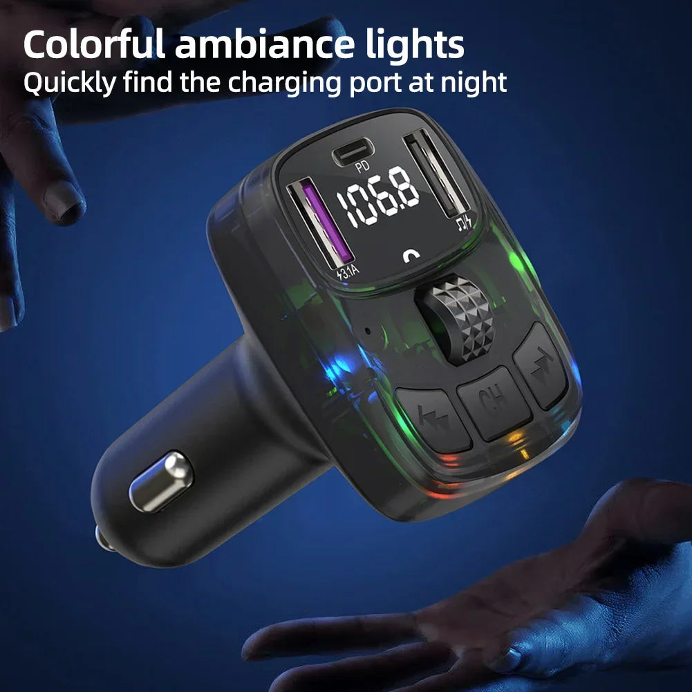 Bluetooth 5.3 FM Transmitter Car Charge Handsfree Charge Radio Modulator MP3 Player with PD15W Super Quick Charge Adapter