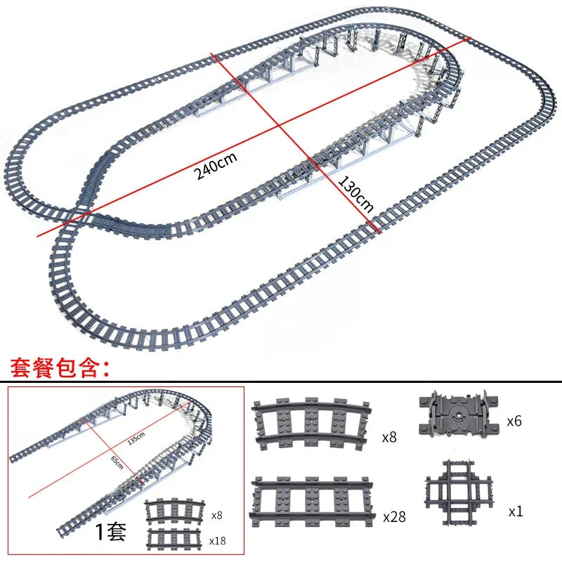 DIY Train Track Combination MOC Railroad Bridge Building Blocks Cross Track Bricks Toys Rail Car Scene Compatible With LEGO
