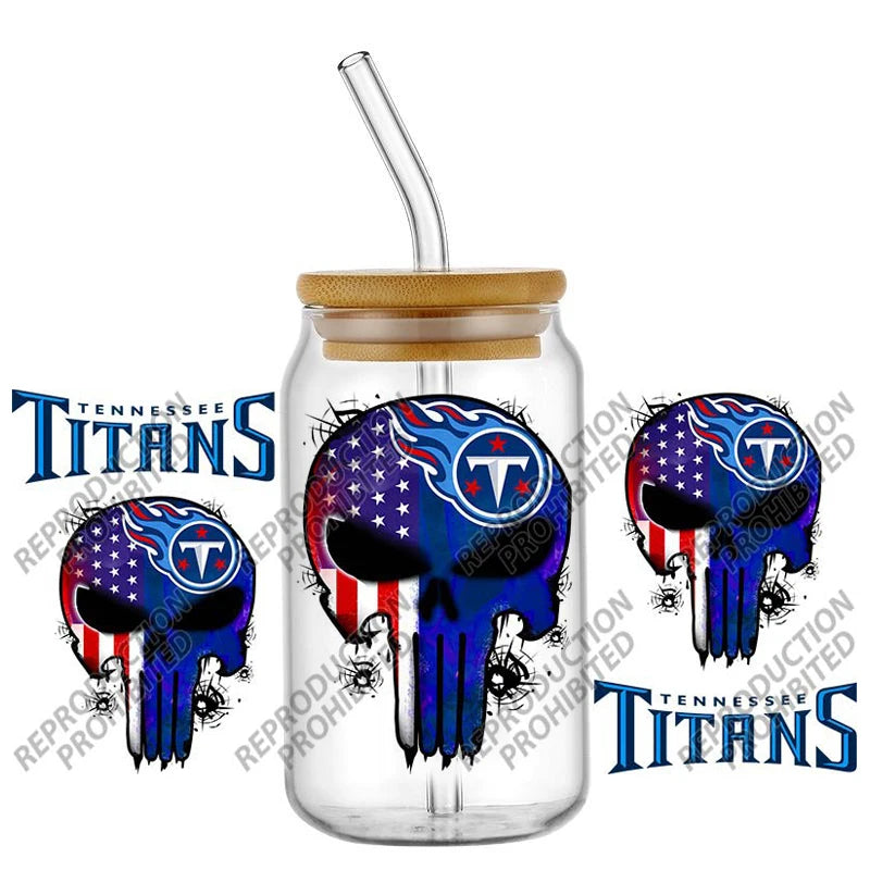 High Quality ‌3D Skull Sports Team Decal UV DTF Cup Wrap for 16oz Libbey Glasses Can DIY Mug Transfer Stickers