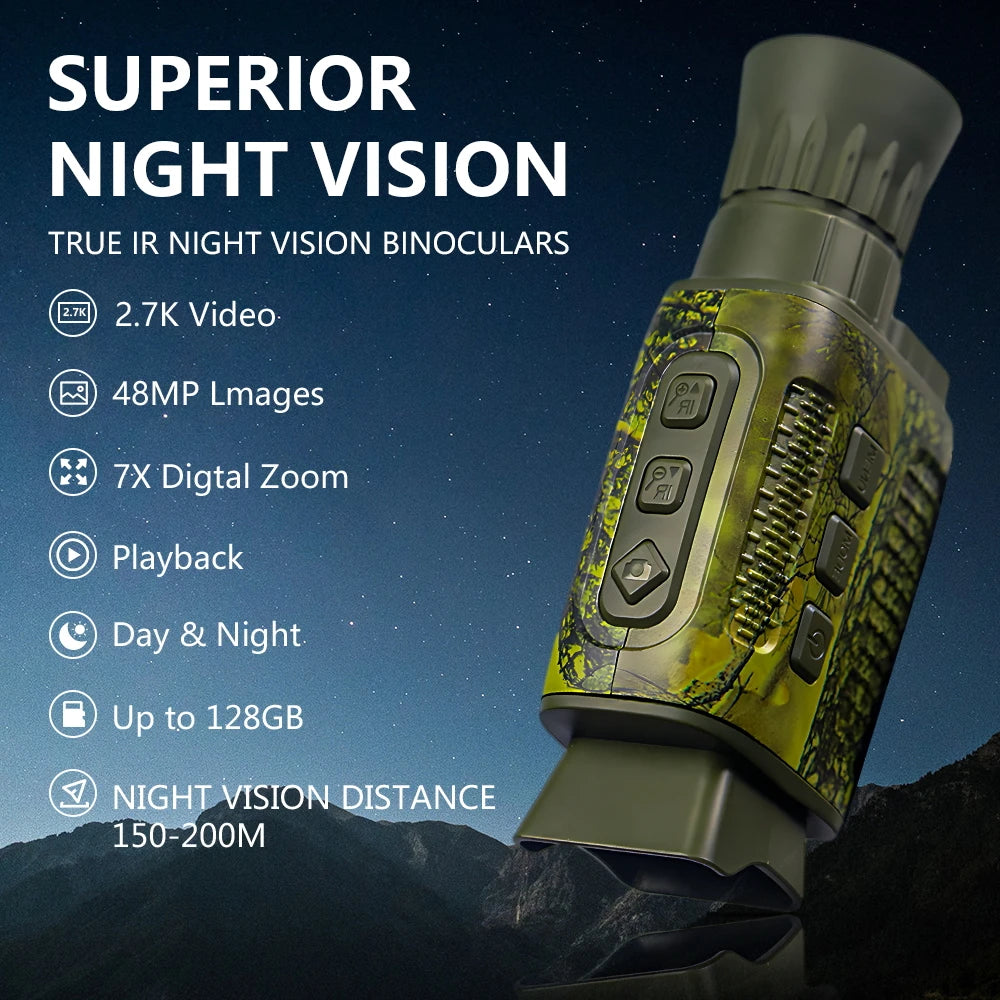 2.7K HD Night Vision Monocular, Digital Night Vision Scope with Rechargeable Battery, Photo & Video Recording, 32GB Memory Card for Camping Hunting Wildlife Observation