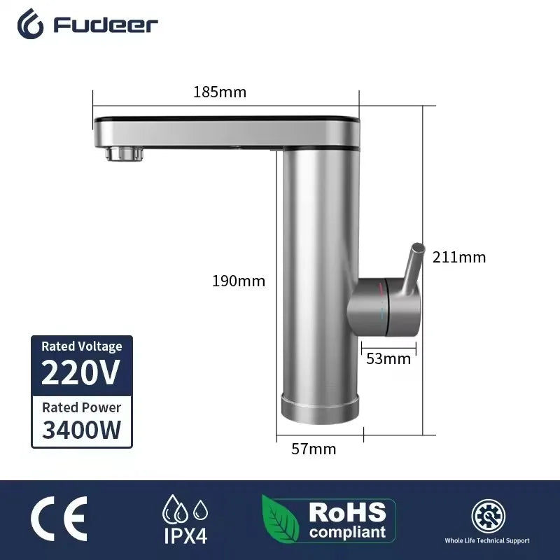 Fudeer 3000W 220V Electric Kitchen Water Heater Tap Instant Hot stainless steel Water Faucet Heater Cold Heating Faucet