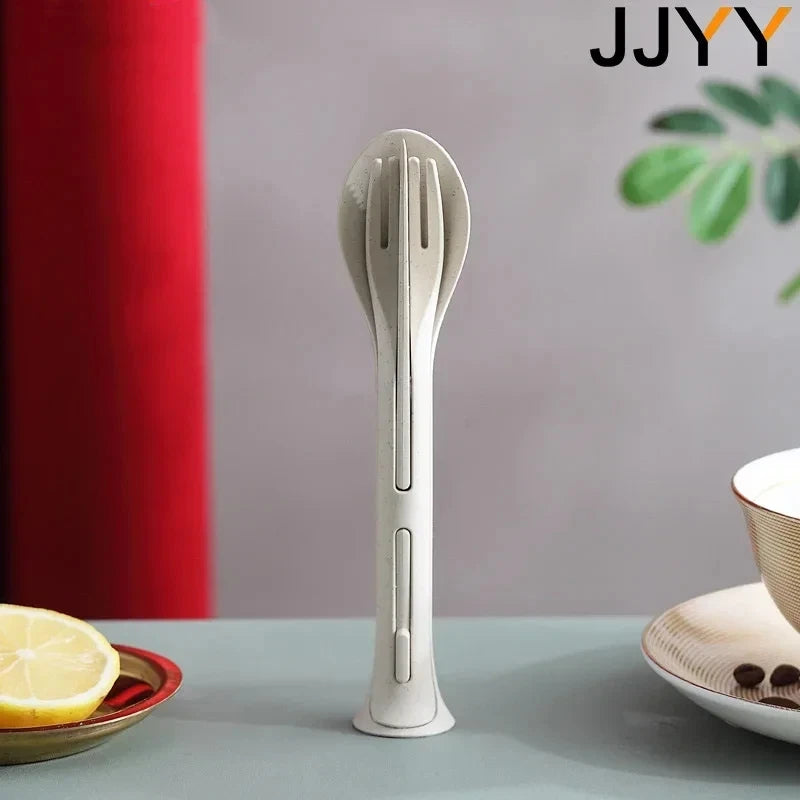 3Pcs Portable Tableware Set Wheat Straw Dinnerware Detachable Cutlery Travel Tableware Picnic Dinnerware Set Camping Cutlery Set