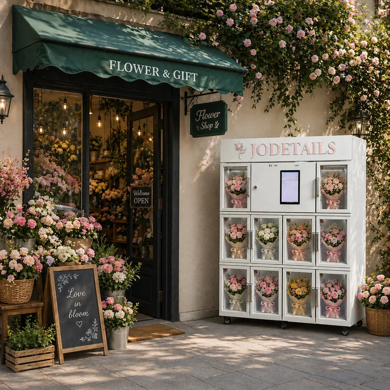 Automatic Flower Vending Machine 24H Smart Refrigerated Bouquet Dispenser Fresh Rose Tulip Cashless Payment Floral Retail Kiosk