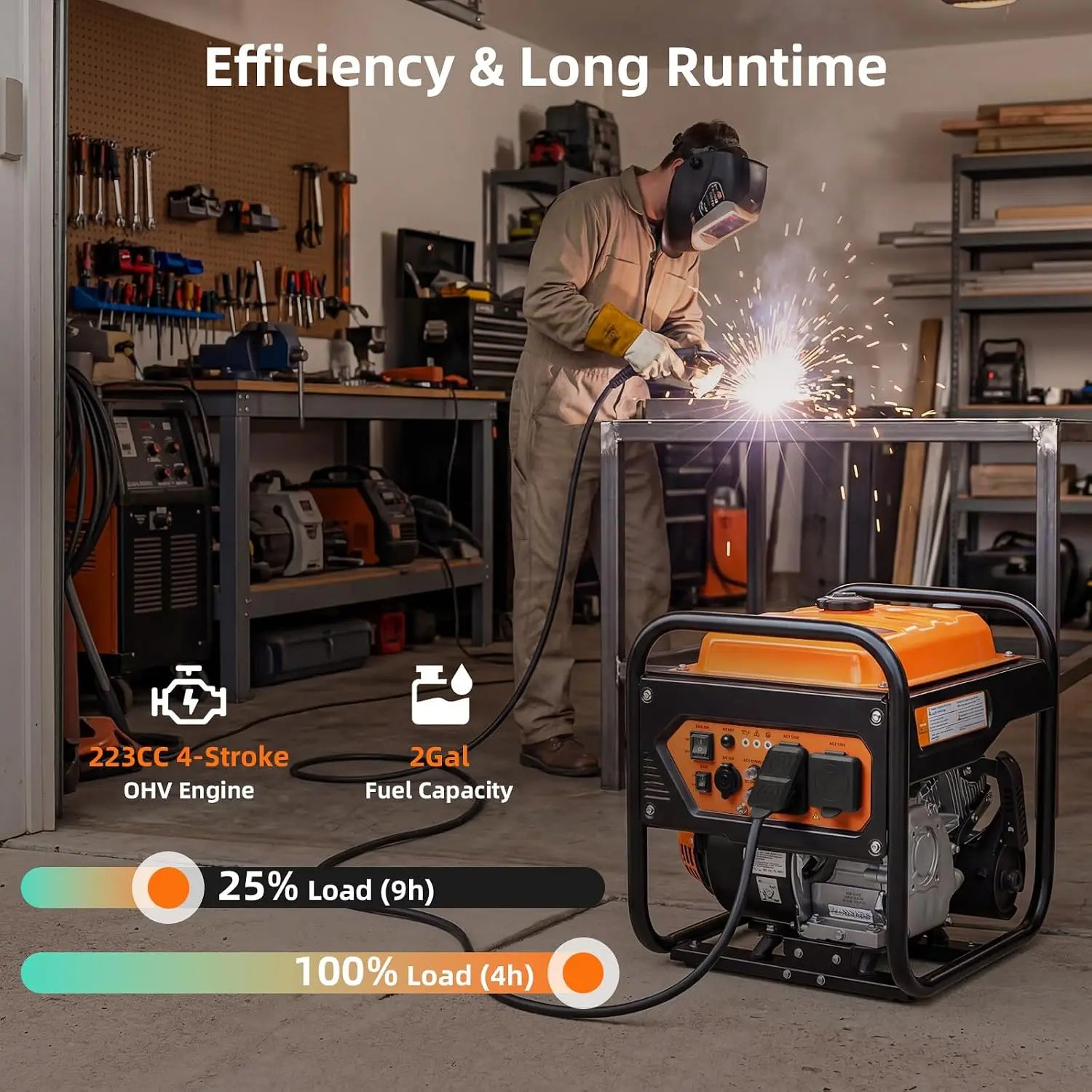 5000-Watts Portable Inverter Generator, Gas Generator for Home Backup, 30A Outlet, RV Ready, ECO Mode, 60Lbs, EPA, Customized