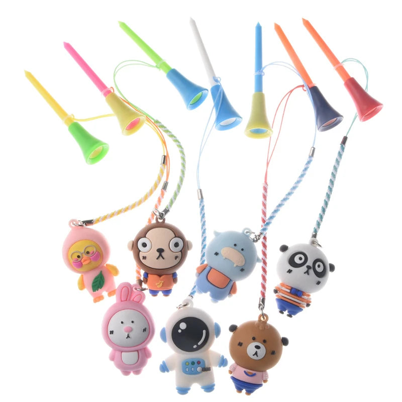 5pcs Golf Tees Random Color Rubber Nail Plastic Ball Seat with Anti Loss Rope Cartoon Pattern TA125