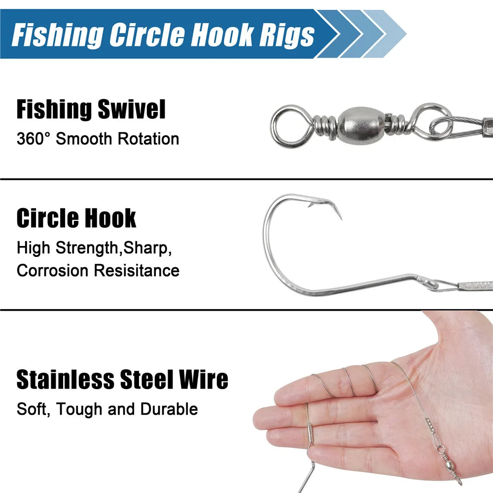 10Pcs Circle Hooks with Steel wire leader Saltwater 3/0-8/0 Octopus Fishing Hooks for Catfish Bass Surf fishing rig equipment