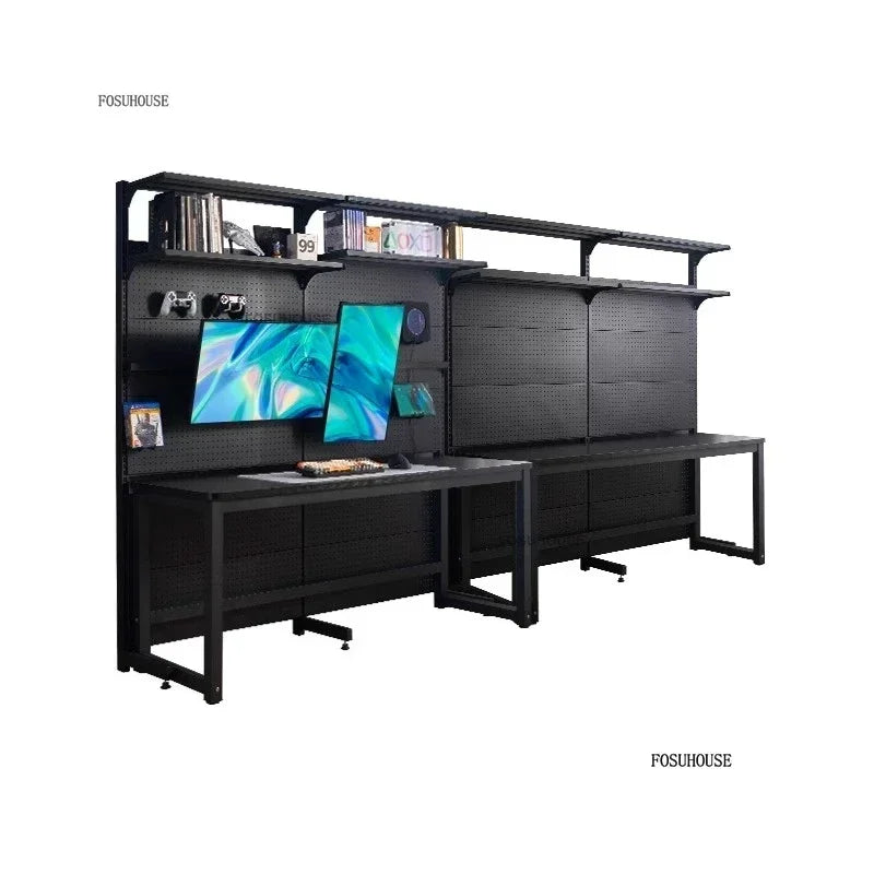 Double Gaming Desk Luxury Office Furniture Bedroom Computer Table Integrated Bookshelf Home Storage Designer Desktop Study Table