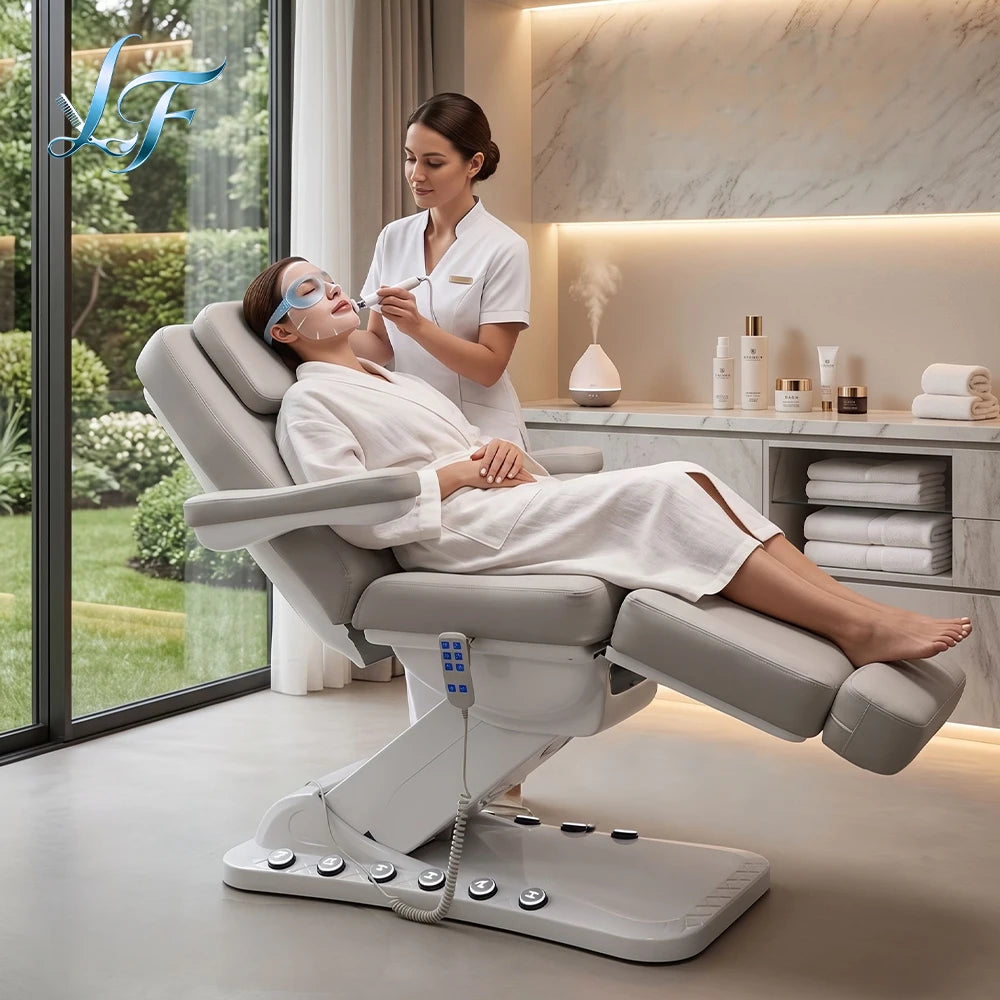 Black Electric 3 Motor Aesthetic Reclining Examination Tattoo Chair Spa Massage Table Cosmetic Facial Beauty Bed