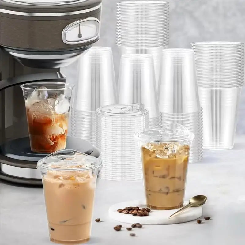 500ml transparent plastic cup with lid, sturdy and food safe iced coffee cup, disposable plastic smoothie cup for cold drinks