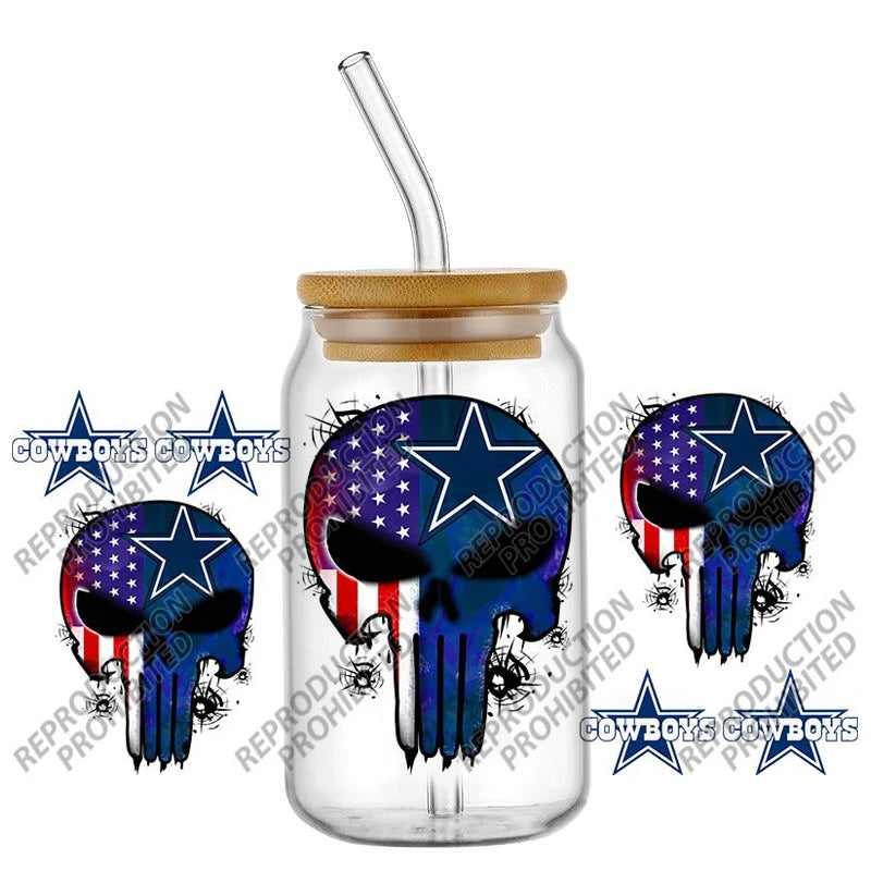 High Quality ‌3D Skull Sports Team Decal UV DTF Cup Wrap for 16oz Libbey Glasses Can DIY Mug Transfer Stickers