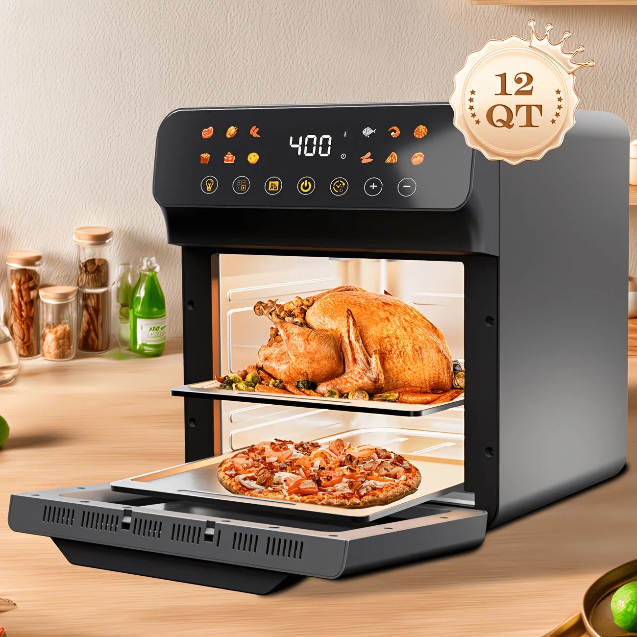 Large Capacity Air Fryer Visual Intelligent Fully Automatic Household Air Fryer Anti Scald Handle Suitable for Chicken And Fish
