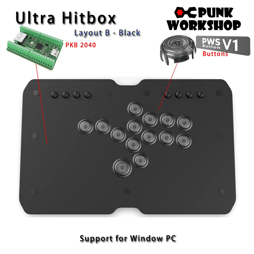 Punk Workshop Mini HitBox SOCD Fighting Stick Controller Newest Version Support Switch/PC (Windows®11 / 10) Handle Fight Console