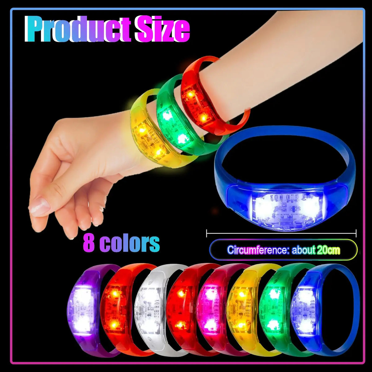 10-300PC LED Glow Bracelets Sound Activated Flashing Light Up Bracelet Luminous Bracelet for New Years Eve Music Control Concert