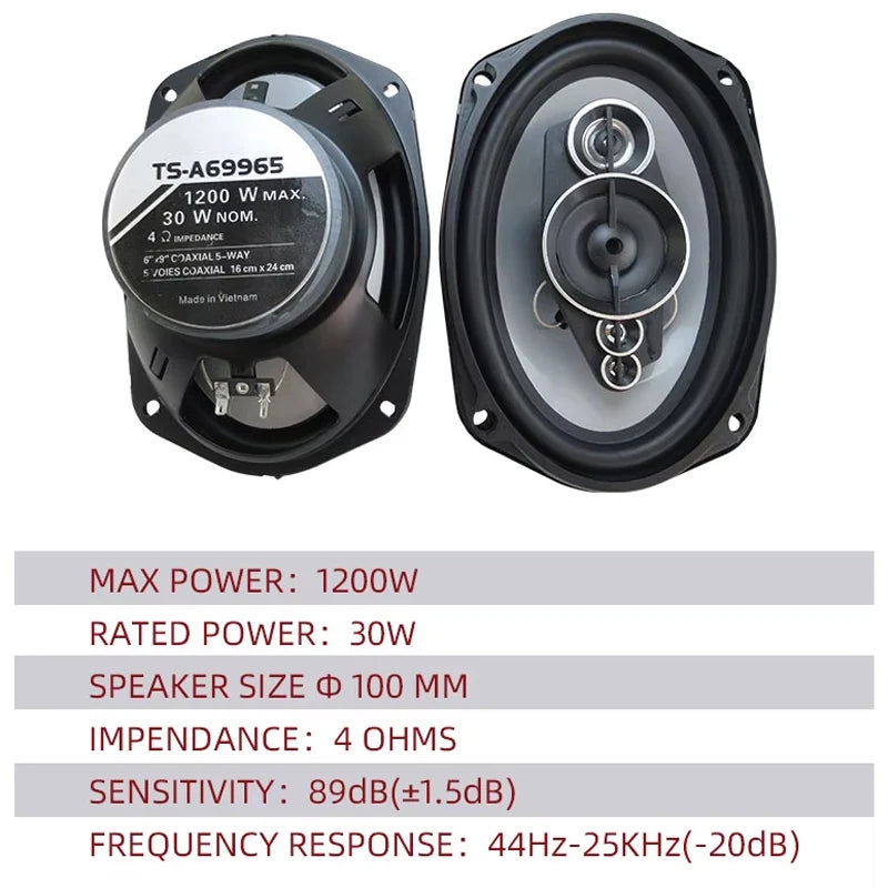 2PCS 6X9 inch (2X1200W) 2400W 5-way car mounted high fidelity full frequency coaxial speaker, preferred for modified vehicles