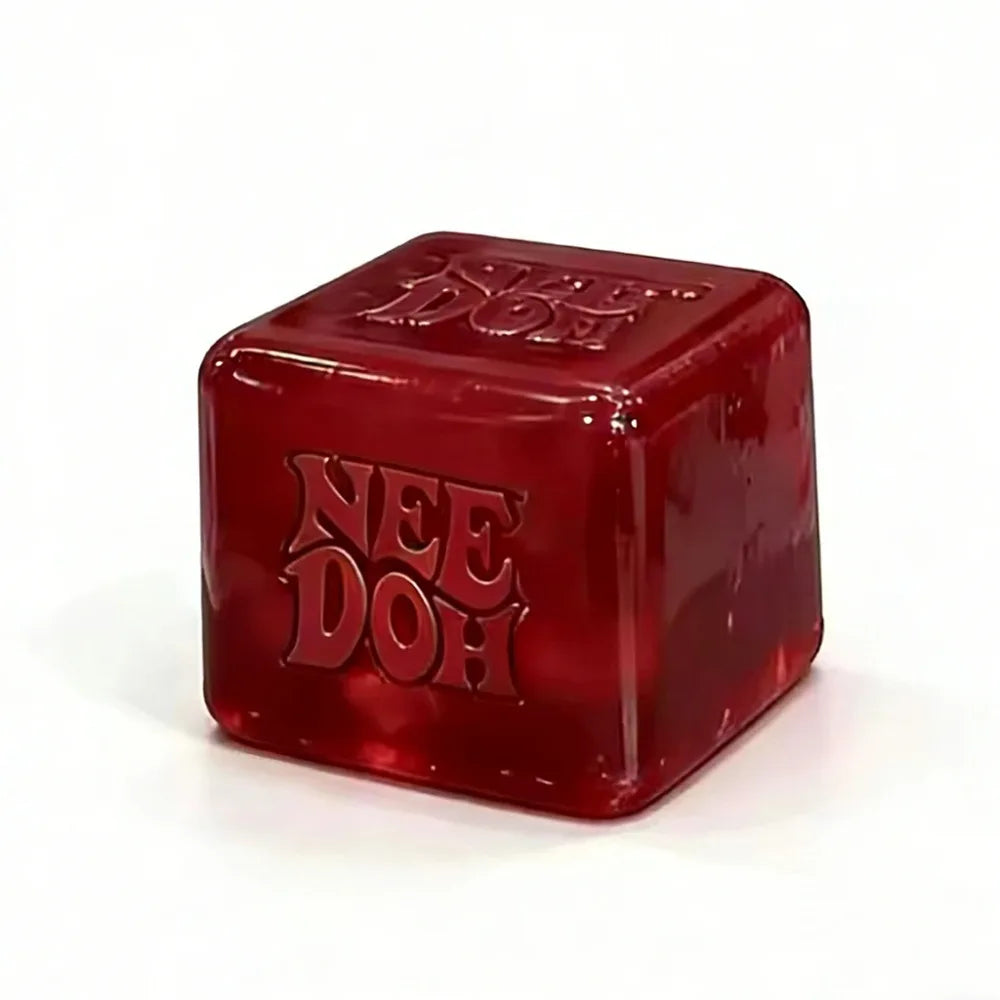 Schylling NeeDoh Nice Cube Super Squeeze Fidget Toy, Translucent Red Stress Relief Squishy Cube, BPA-Free Toy for Kids Adults