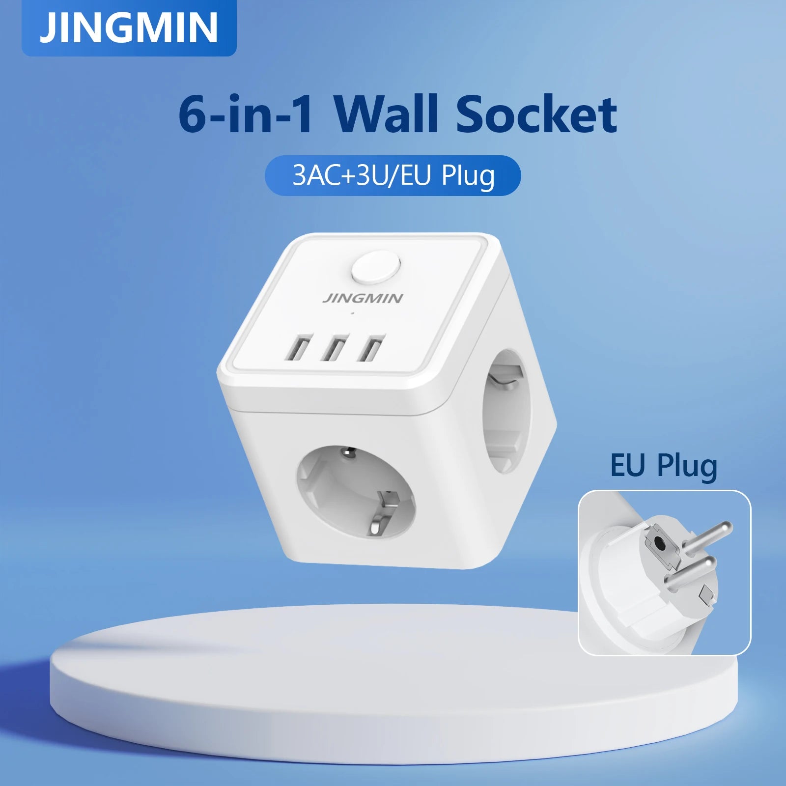 Wall Socket Extender with 3 AC Outlets 3 USB Ports 6-in-1 EU Plug Charger On/Off Electrical  Switch For Home Power Strip Socket