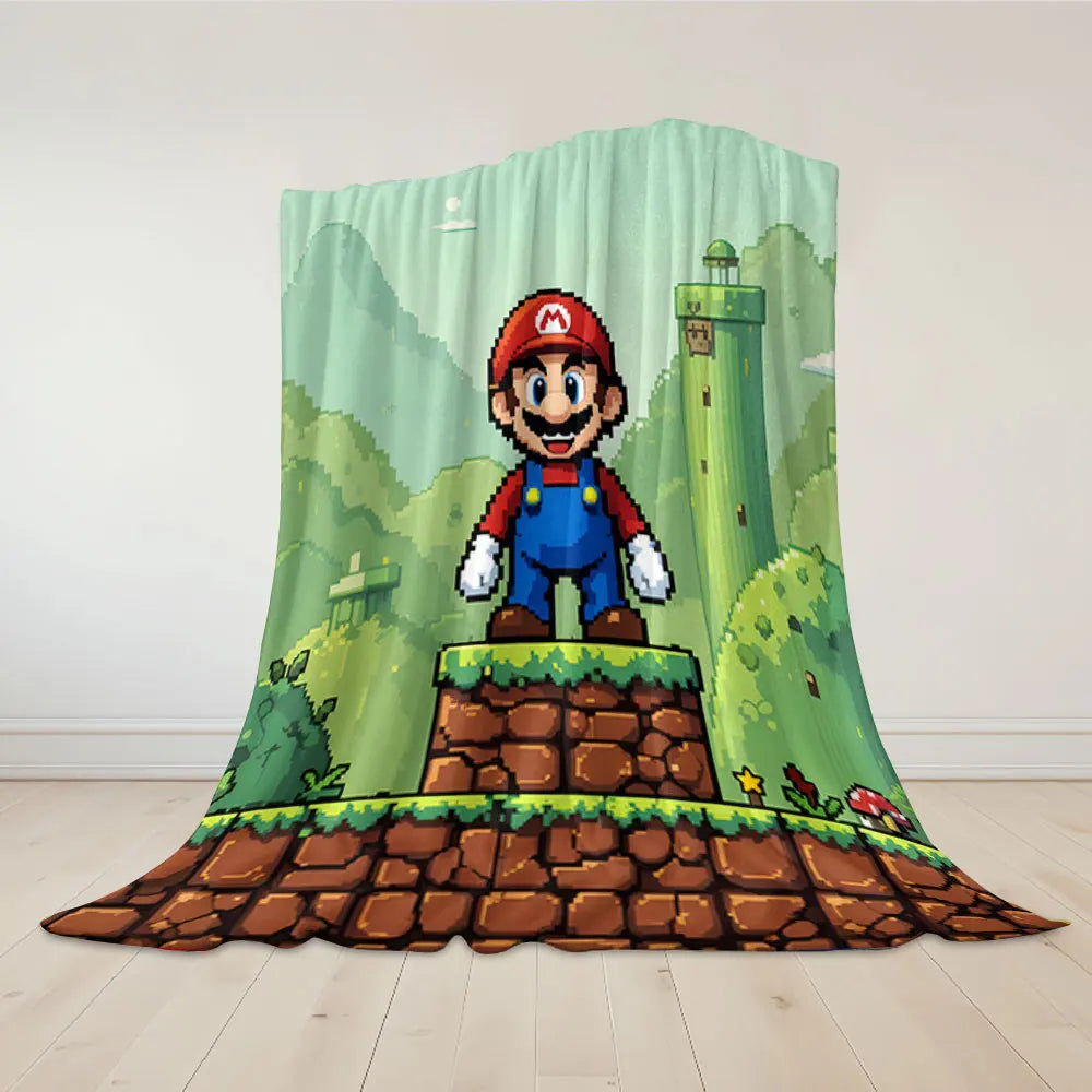 Cartoon M-Mario-s Printed Blanket Suitable for Sofas Beds Offices Travel Camping Chairs Warm Plush Blanket