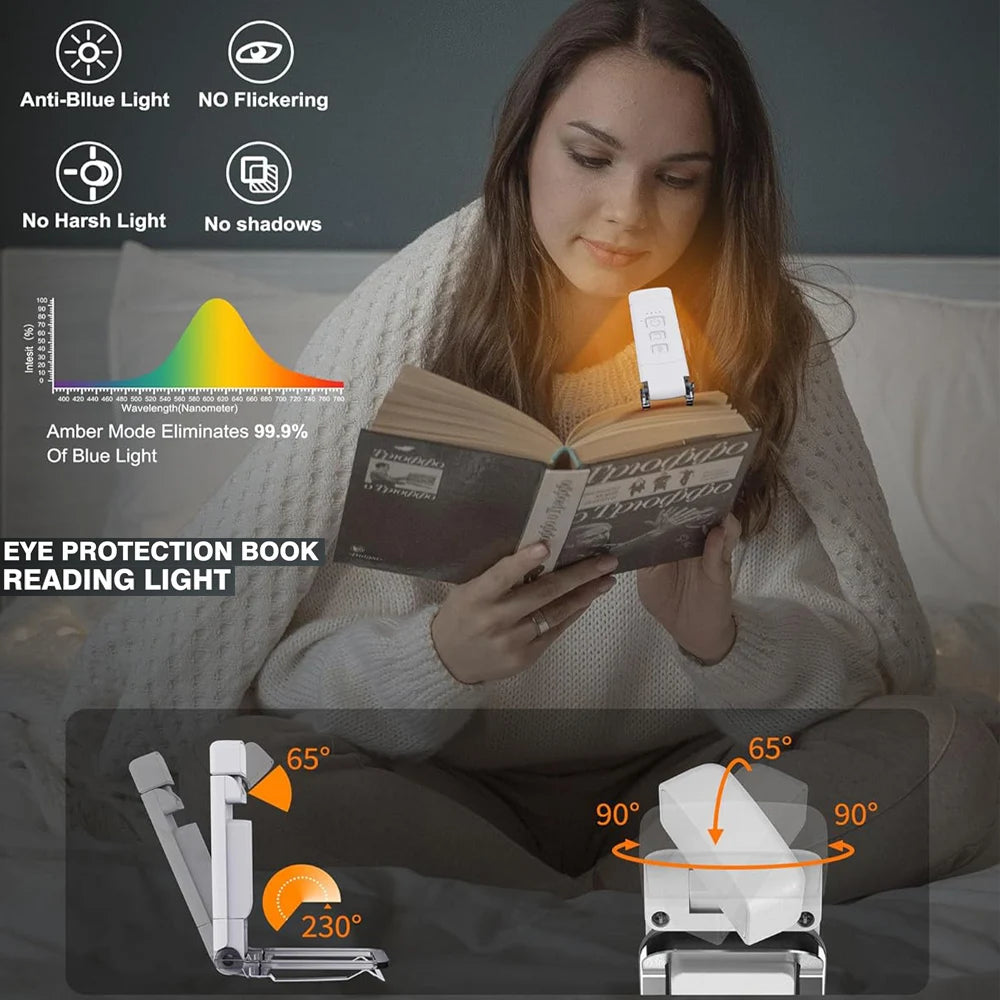 Enjoy late-night reading with this rechargeable book light—features 3 color modes and 5 brightness levels for the perfect cozy glow in bed!