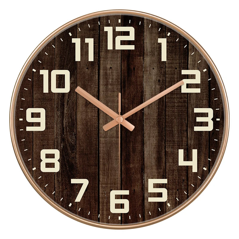 Vintage Rustic Wall Clock 2D Wood Grain Silent Noiseless Round Clock Farmhouse Style Decor for Living Room Kitchen Bedroom Home