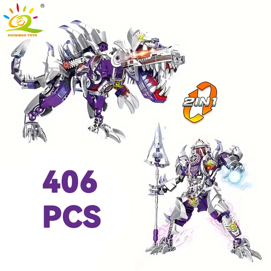 HUIQIBAO 2in1 Jurassic Dinosaur World Model Building Blocks City Triceratops Velociraptor Dino Park Bricks Children Toy Game