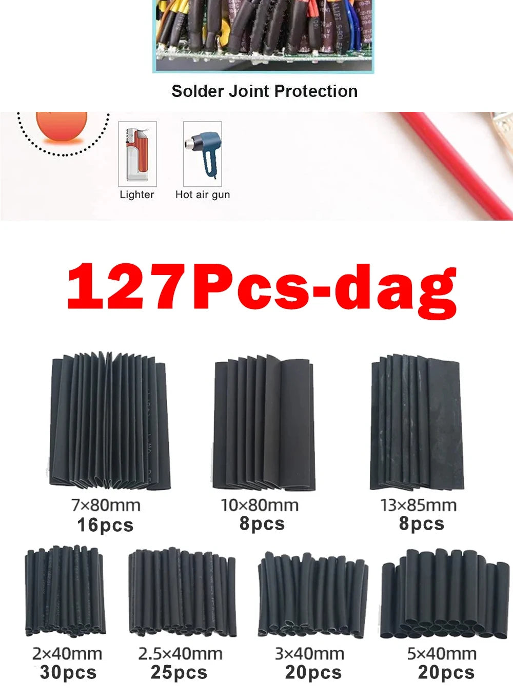 Protect your wiring with this black heat shrink tube kit—thermoresistant tubing ideal for wire wrapping, electrical connections, and cable insulation!
