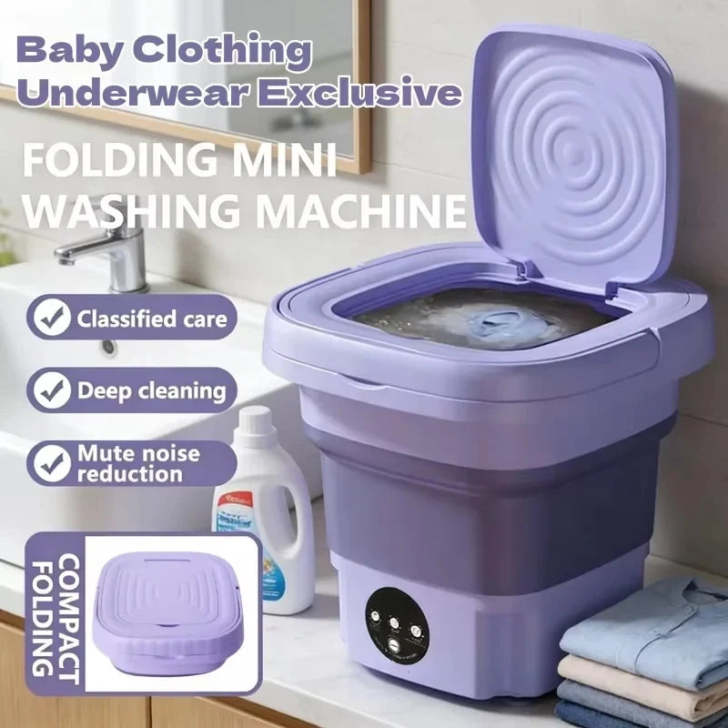 8L Portable Mini Foldable Washing Machine with Spin Dryer Compact Sock Underwear Washer for Travel Dorm Home Use Washing Machine