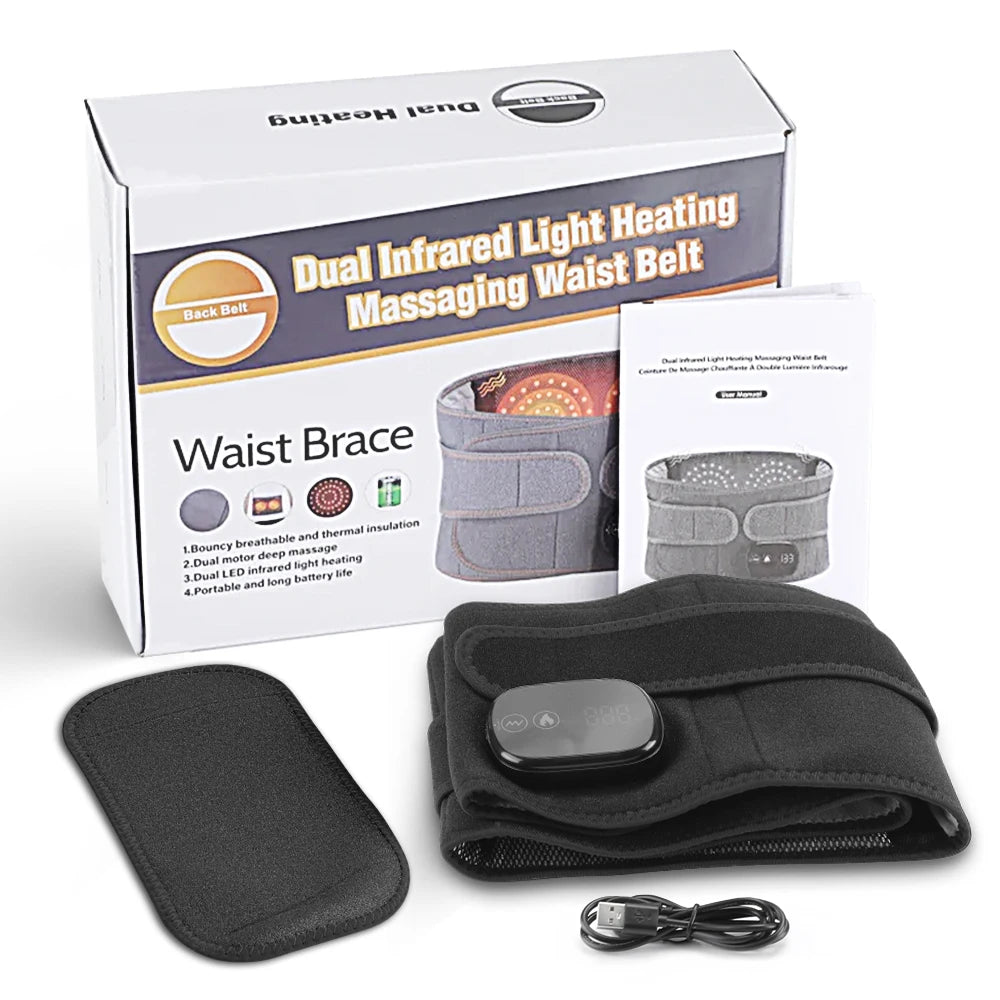 Electric Lumbar Massager Vibration Thermal Waist Massage Belt 3 Levels Hot Compress Infrared Light Dual Motor Muscle Relax