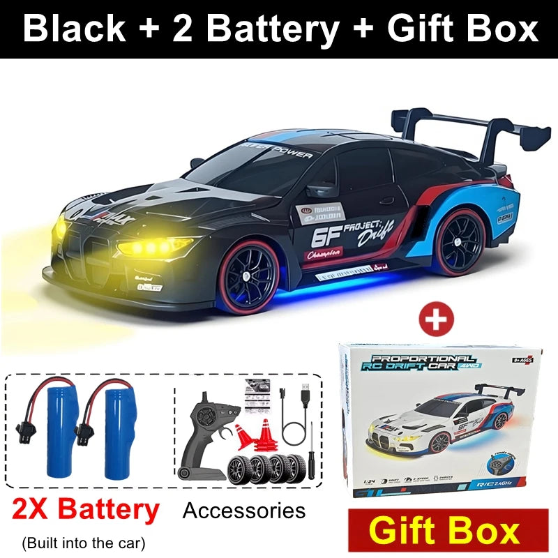 4WD RC Drift Car With LED Light 2.4G Radio 20KM/h High Speed Remote Control Racing Cars Vehicle Model Toy Gift for Boy Girl Kid
