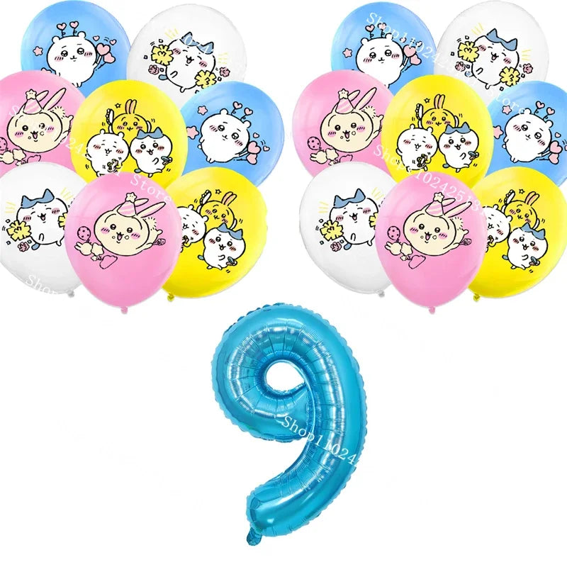 Chiikawa kawaii Happy Birthday Party Decorations Cute plate Banner Cake Topper Flag Balloons Disposable tableware Decorations