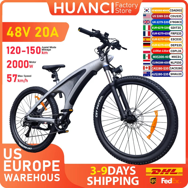 HUANCI Q5 electric bike 2000W electric bikes 27.5 Inch Electric bicycle  48V 20AH  electric e bike Mountain adults ebike fatbike
