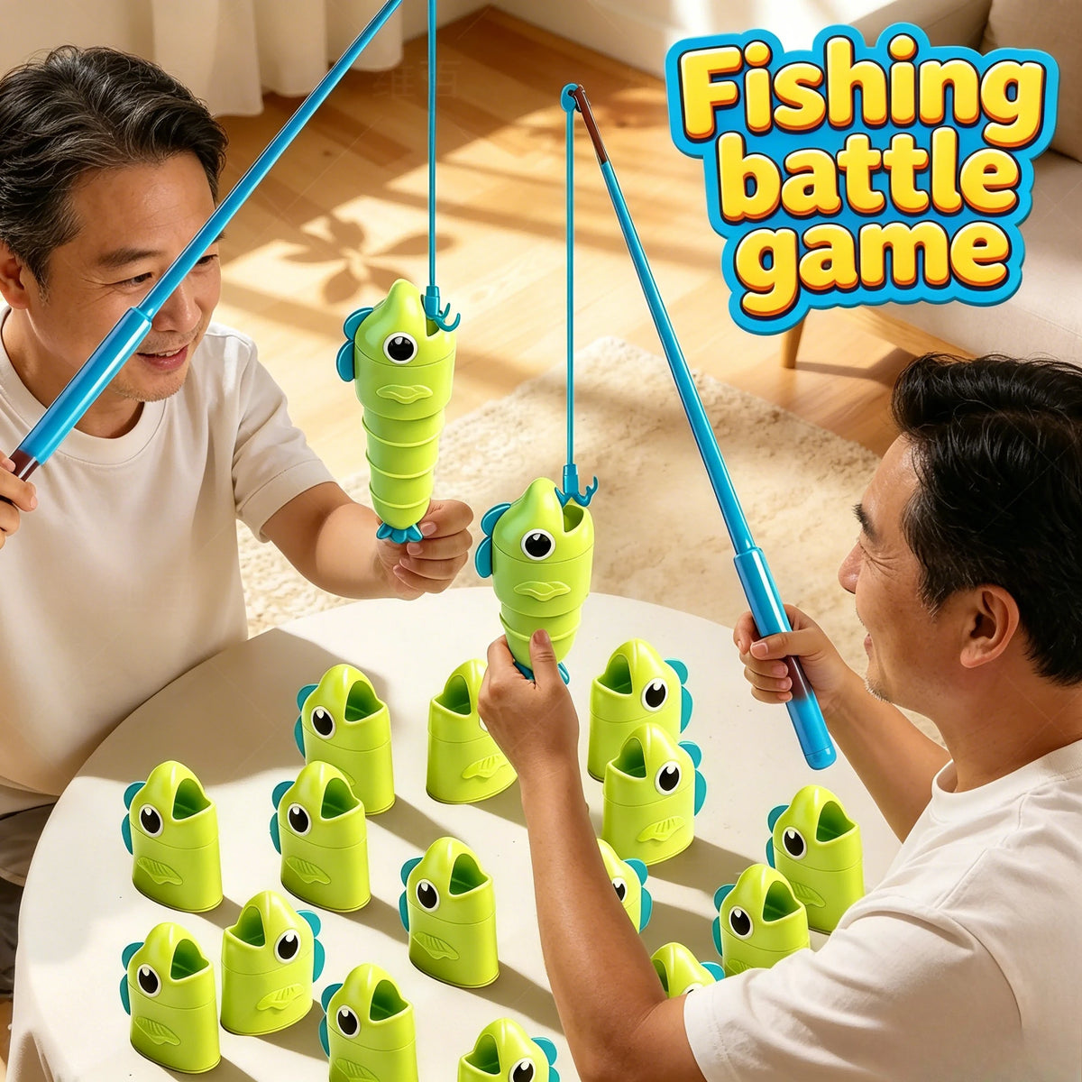 2 Player Competitive Fishing Game with Telescoping Rods, Stretchable Fish Catch Battle Toy, Family Interactive Entertainment Toy