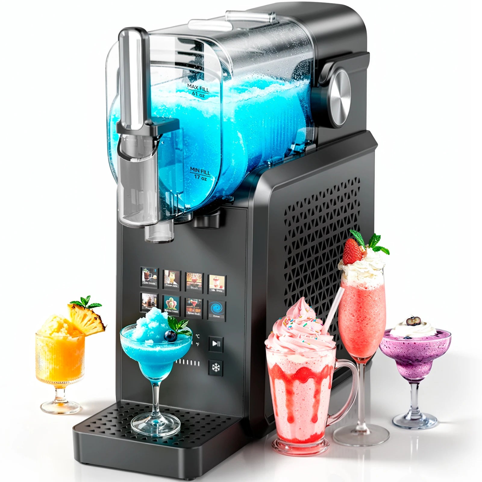 2-in-1 Slushie Machine 90 oz Large Capacity Frozen Drink Maker No Ice Needed Auto-Clean with LED Display for Home Party Festive Gatherings