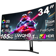 US Shipping 34 Inch Curved Gaming Monitor 3440x1440 165Hz 1500R HDR FreeSync 1ms