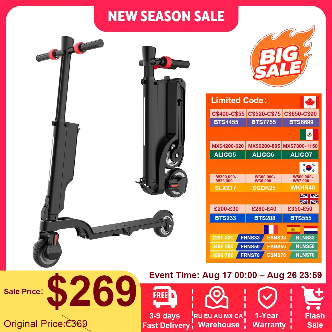 HX X6 Electric Scooter Foldable 7.5A 350W 25KM/H Electric Scooters 36V EScooters 5.5 Inch E Scooter For Adults