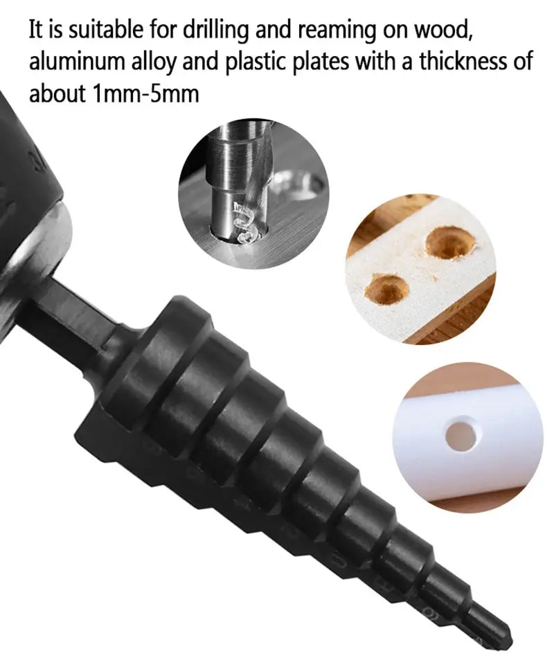 3Pcs  Straight Groove Step Drill Bit 3-12mm 4-12mm 4-20mm