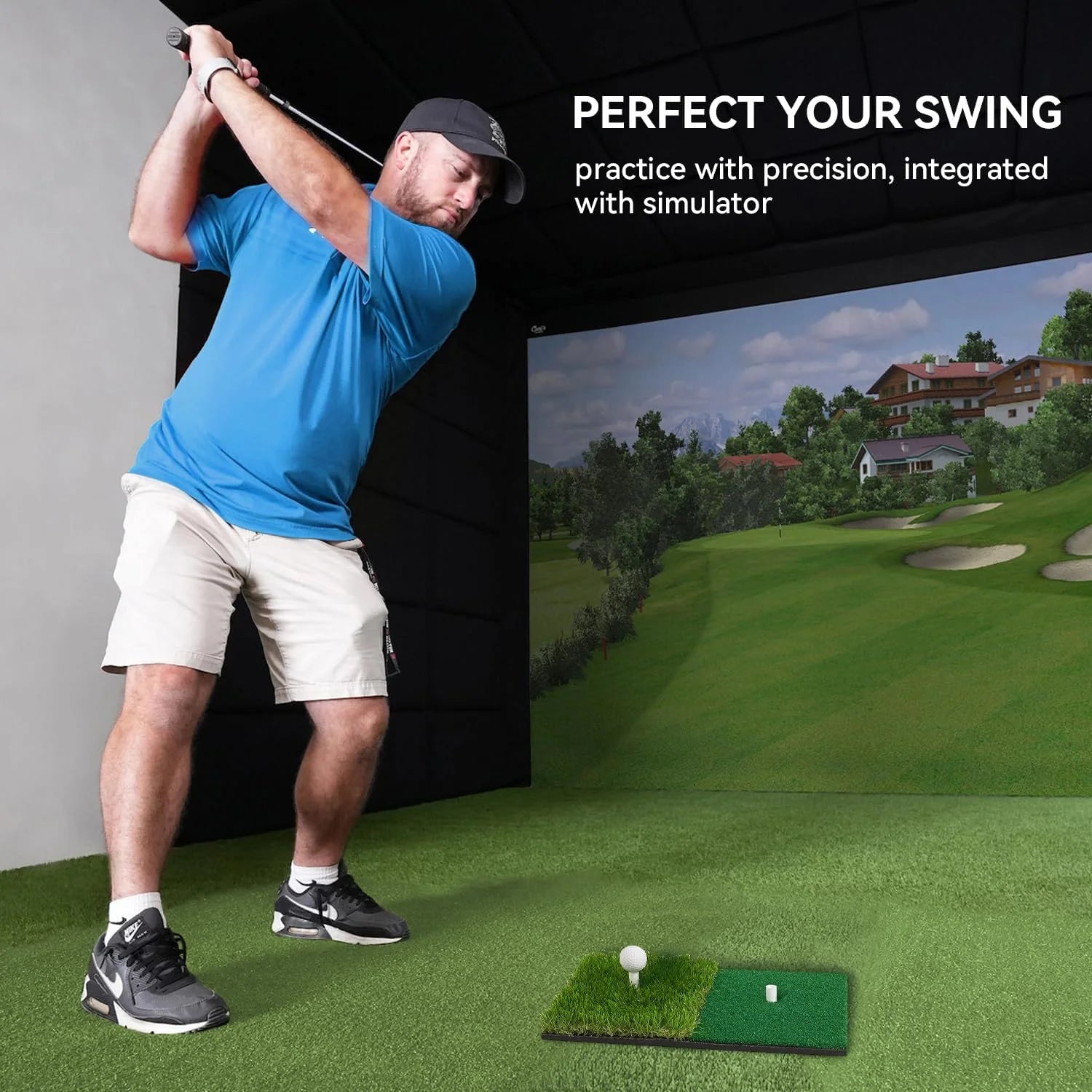 Golf Hitting Mat Artificial Turf Golf Practice Mat with Tee Hole Portable for Training Swing & Chipping in Backyard, Garage, Bas