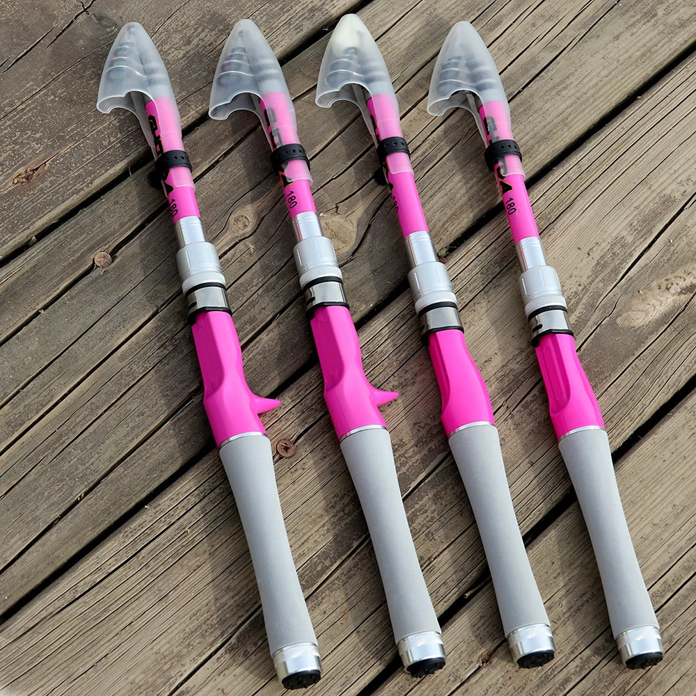 1.5m 1.8m 2.1m 2.4m Spinning / Casting Fishing Rod Pink Ultralight Carbon Telescopic Pole Lure Fishing Rods Tackle Trout Jigging
