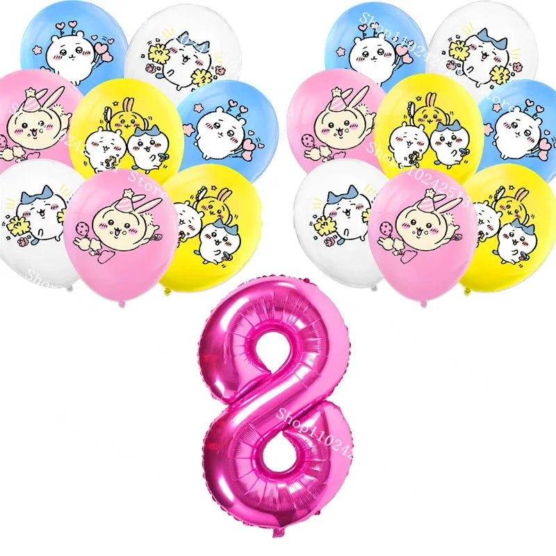 Chiikawa kawaii Happy Birthday Party Decorations Cute plate Banner Cake Topper Flag Balloons Disposable tableware Decorations